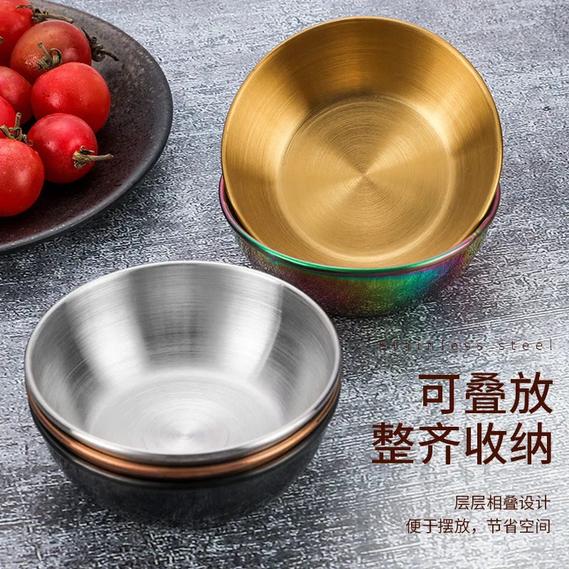 1/2/4pcs Stainless Steel Golden Sauce Dishes Appetizer Seasoning Serving Dishes Sets Tray Spice Plates Kitchen Tableware