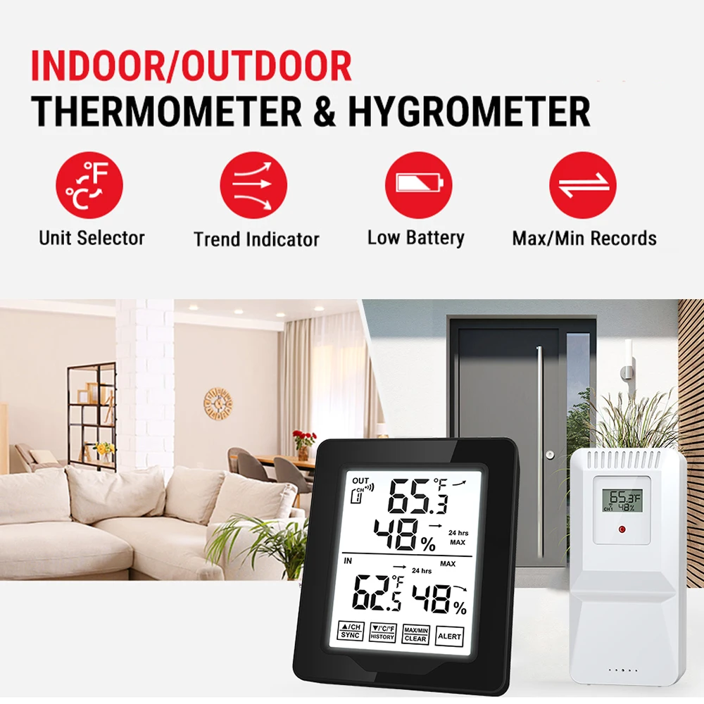 Digital Electronic Temperature and Humidity Meter High and Low Temperature Alarm with Backlight -40℃～+60℃ 20%RH～95%RH