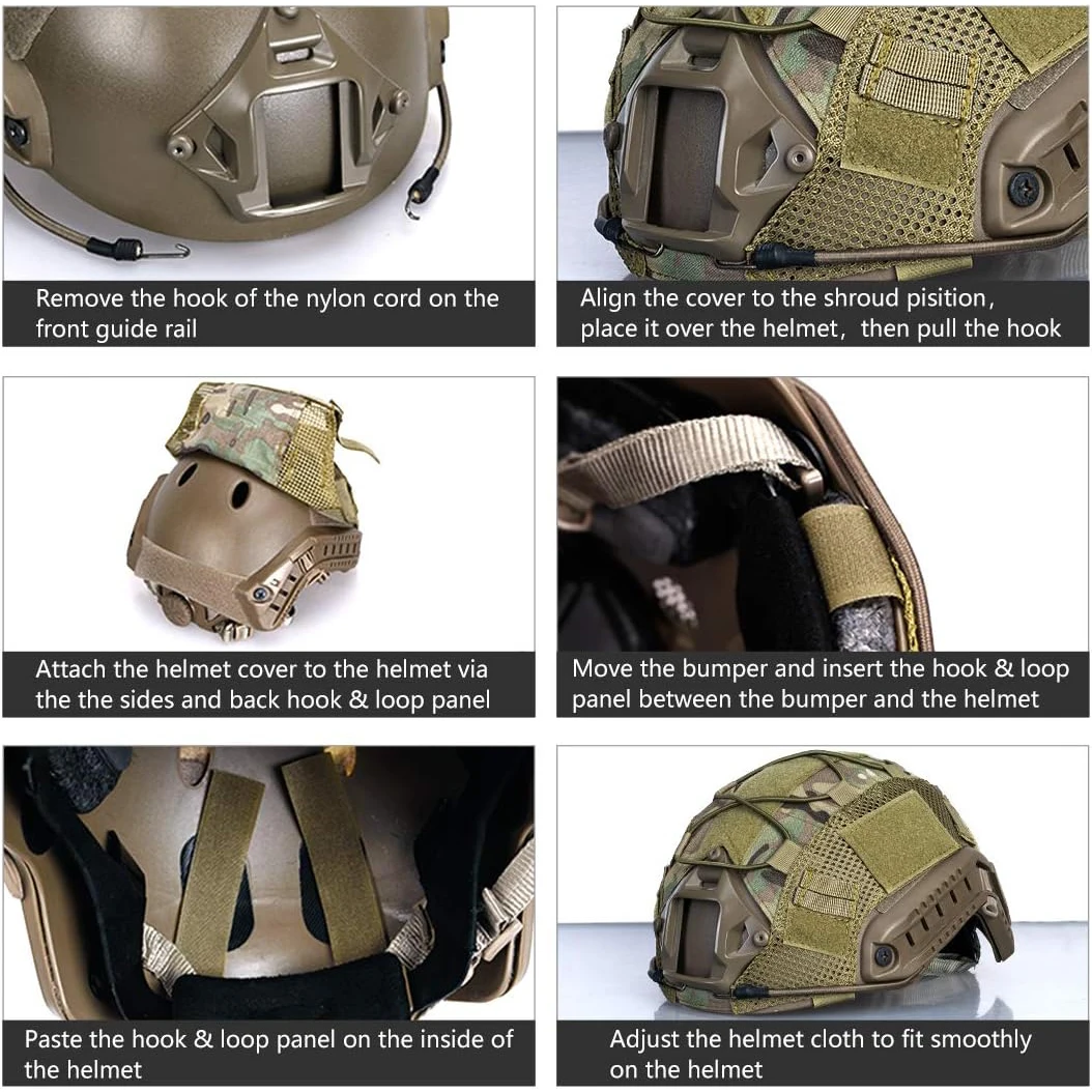 BOOIU タクティカルヘルメットカバー エアガン ハイカットヘルメットカバー ハンティング CS 迷彩 弾性コード付き MH PJ BJOPS-Core 高速ヘルメット用