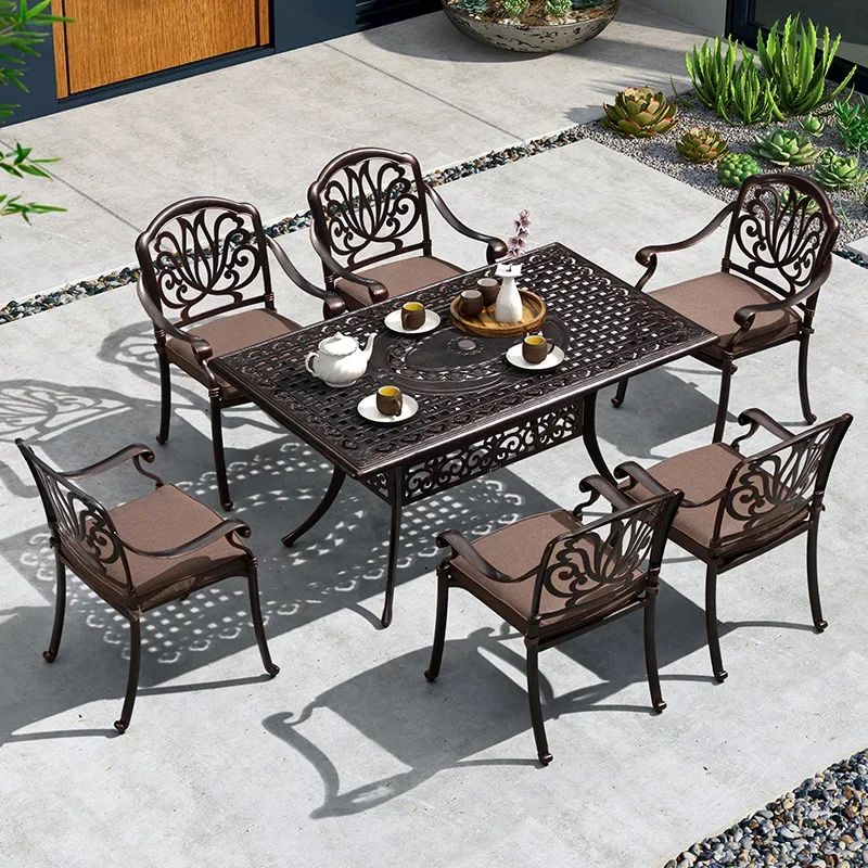 

Purple leaves outdoor tables and chairs courtyard leisure five-piece set of garden furniture iron art table cast aluminum chair