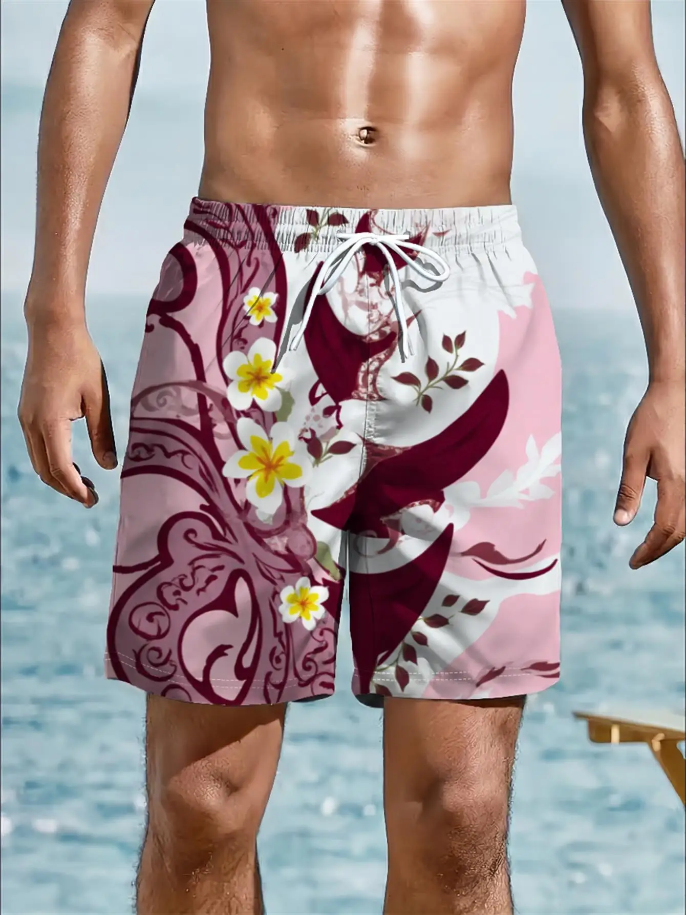 Men's 1776 2026 American Flag Print Quick Dry Drawstring Waist Beach Shorts Swim Trunks