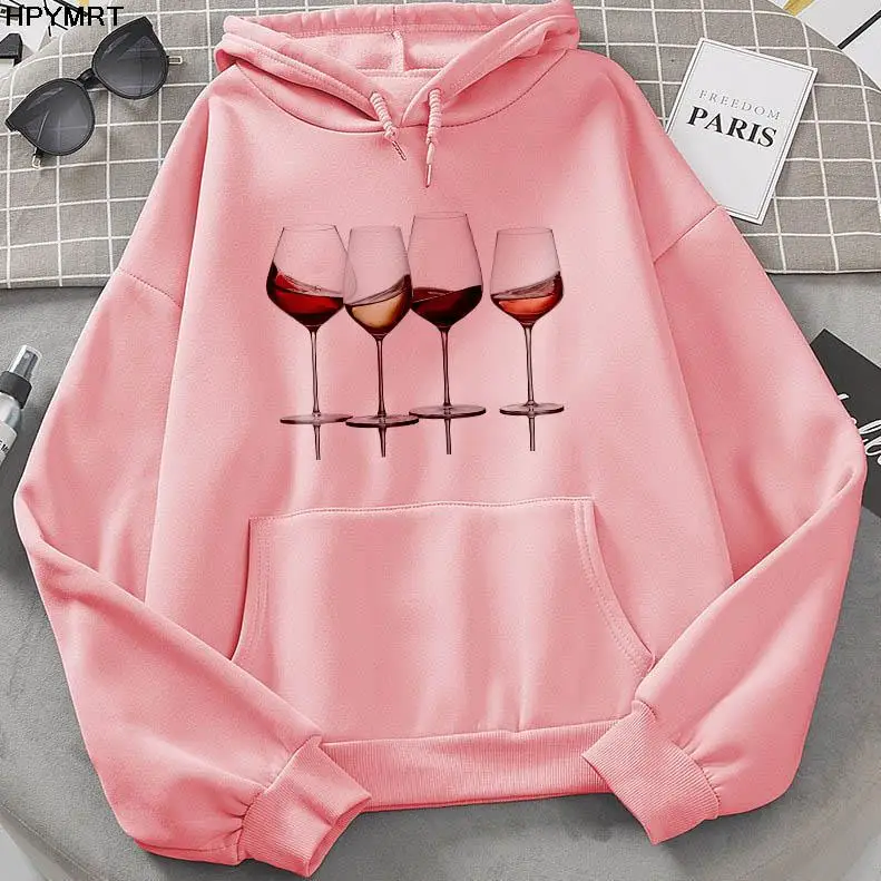 2022 Autumn Winter Women's Casual Sweatshirt Hooded red wine sexy red lips Prints lady Tops Pullovers pocket Long Sleeve Clothes