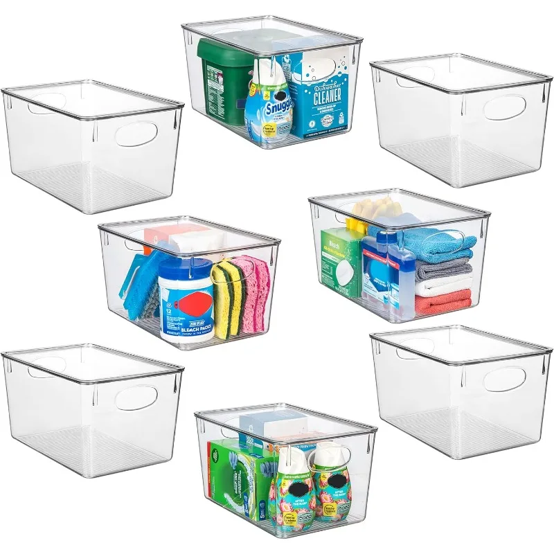 

Plastic Storage Bins with lids – Perfect Pantry Organization and Storage – Fridge Organizer, Pantry Storage Containers, 8 Pack
