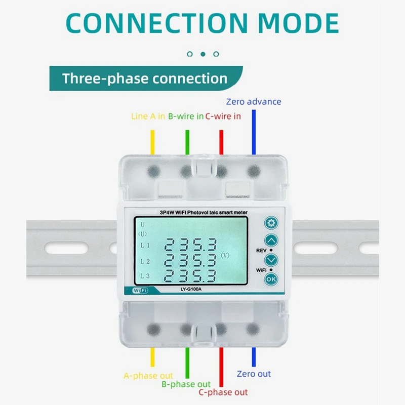 3 المرحلة 4 سلك 100A تويا واي فاي الذكية ثنائية الاتجاه الطاقة كيلووات ساعة متر أكثر من تحت الجهد حامي أكثر من تحميل الحماية