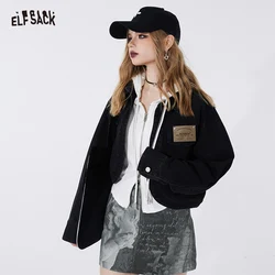 ELFSACK 2024 spring new cropped denim coat for women lapel solid color straight top coat designation cool girl spring coat