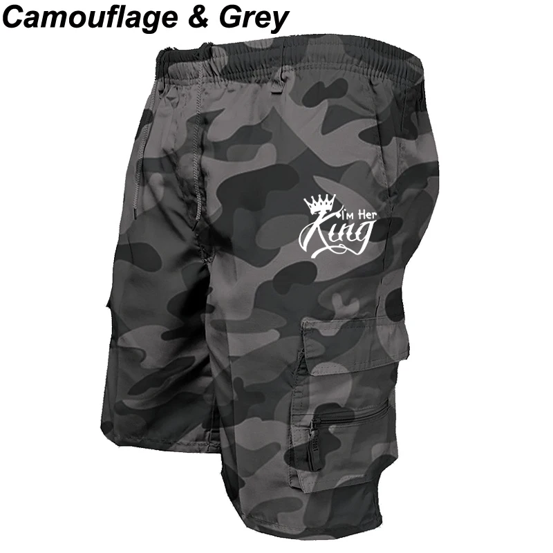 Calça casual de camuflagem masculina, shorts esportivos largas com cordão, shorts de caminhada grandes, roupas de escritório, curto para praia, verão