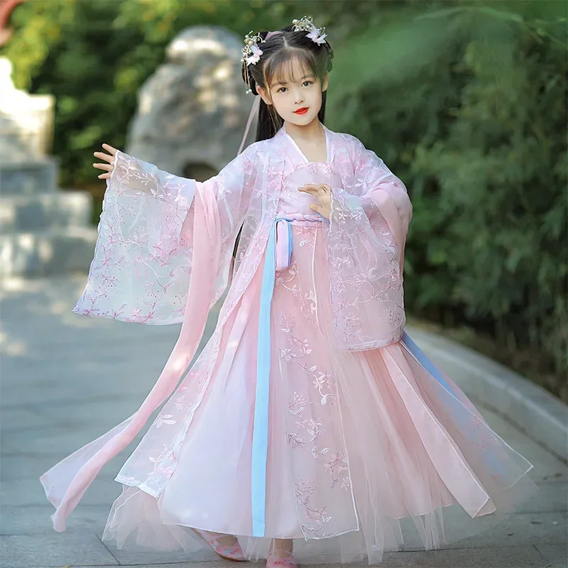 Chinese Traditional Costumes Ancient Style Tang Suit Hanfu Girls Chest-length Skirt Elegant Fairy Dress Embroidered Printing Set