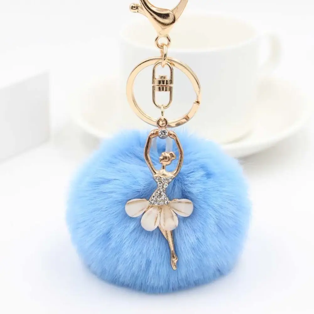 Ring Pom Pom Keyring Fluff Keychains Little Angel Car keychain Fur Ball Keyring Ballet Angel Girl keychain Fake Fur Key Chain