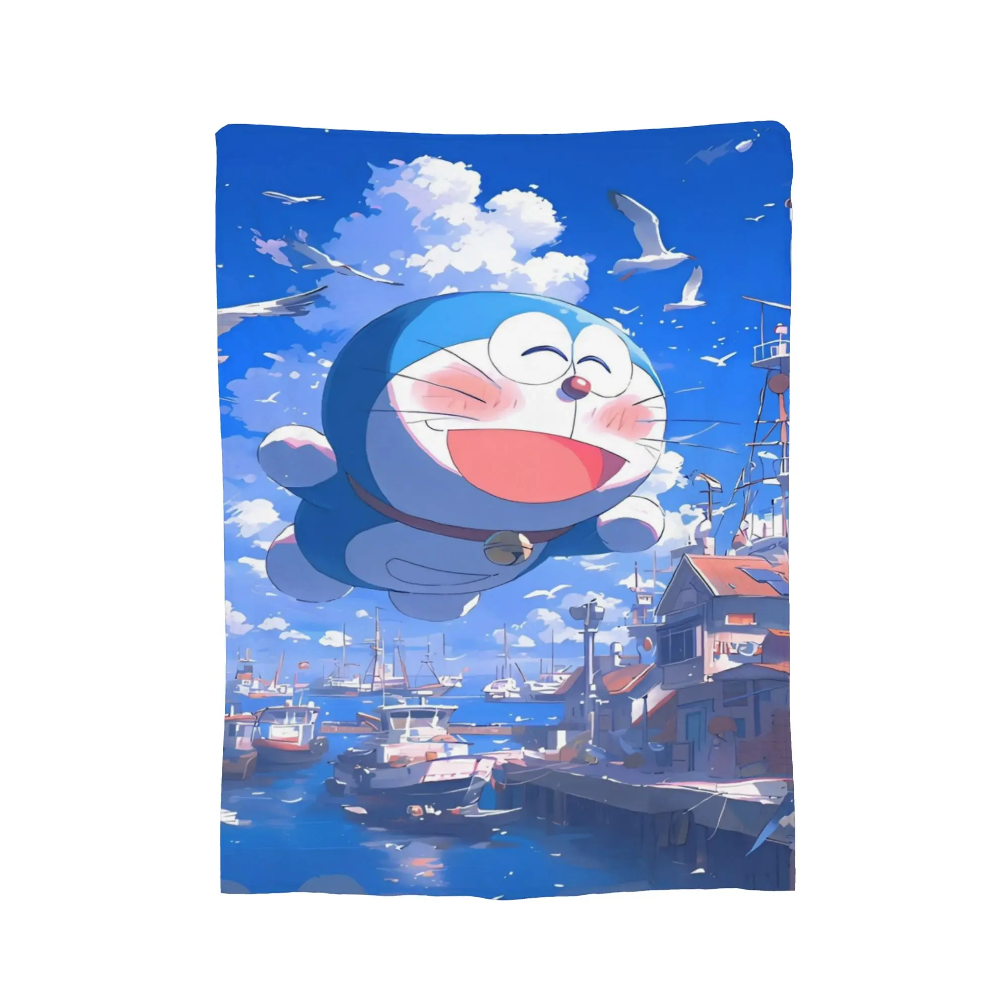 Flying Doraemons Town Flannel Blankets Winter Warm Soft Throw Blanket for Girls Boys Living Room Fluffy Bedspread Sofa Bed Cover