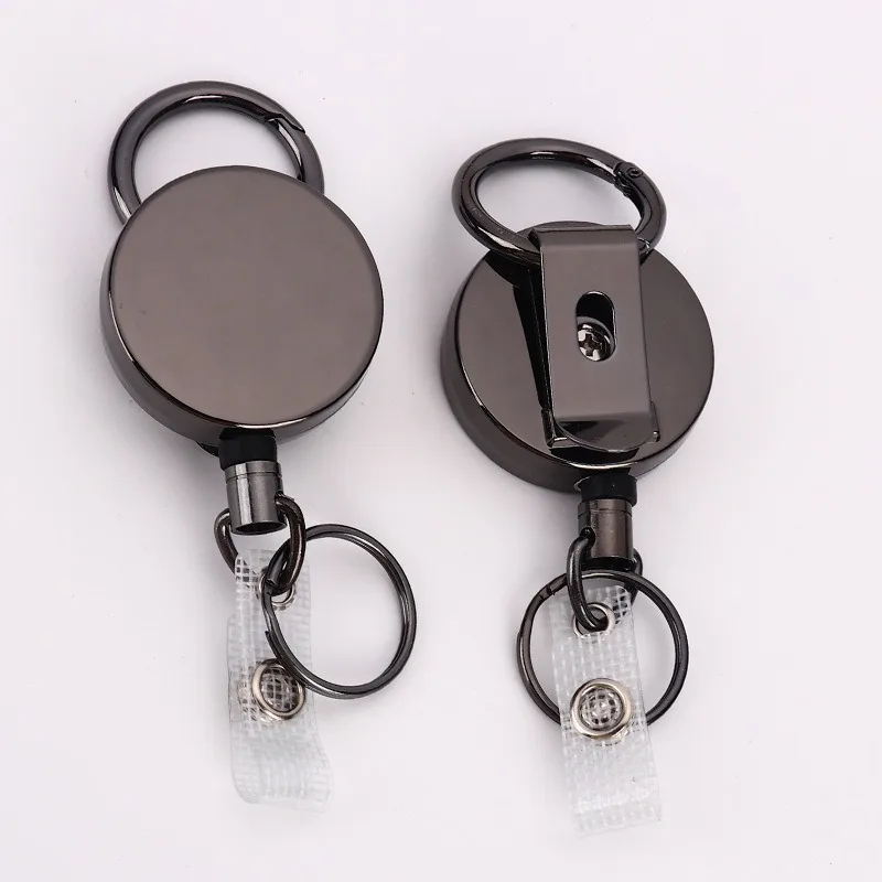 Black Electroplated Metal Easy Pull Retractable Keychain -  Multifunctional Roll Retractable Keychain for Men