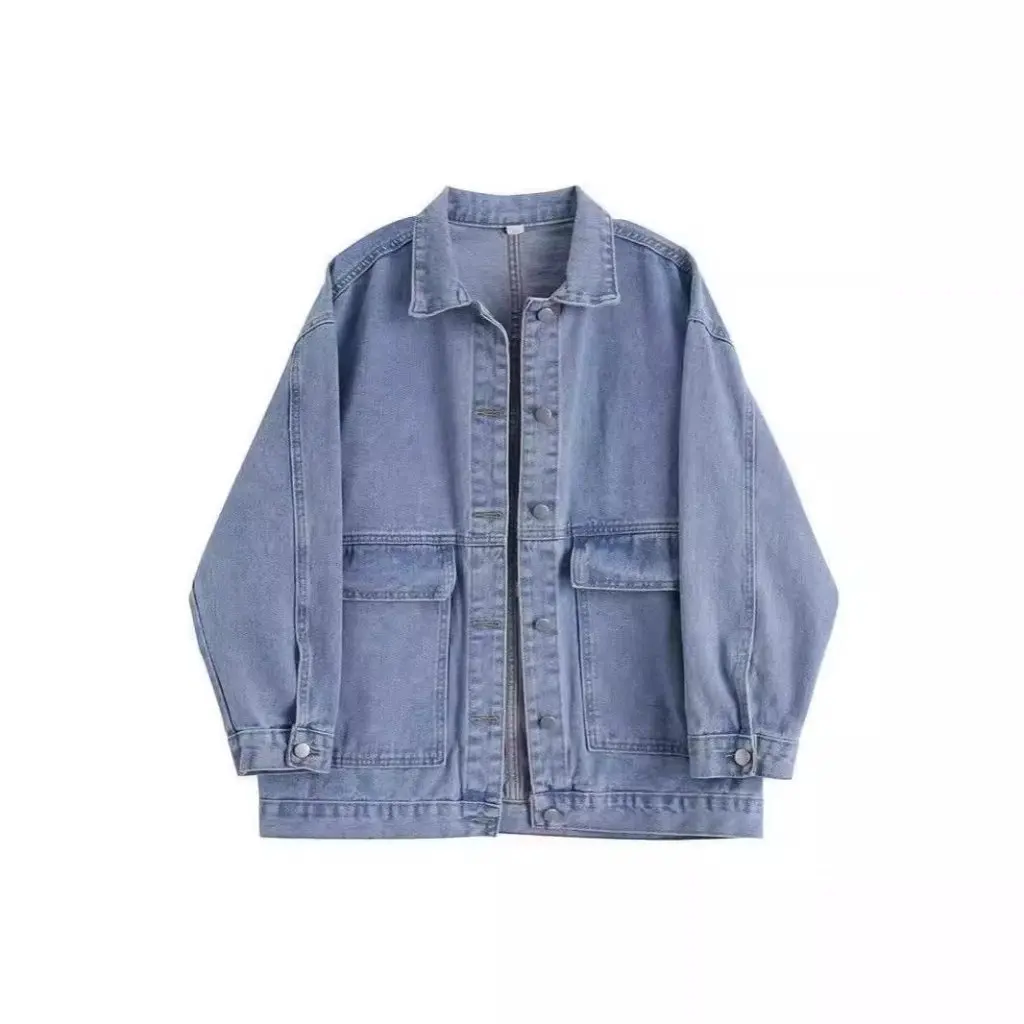 Women's Loose Denim Jacket Korean Style Mid-Length Trendy Elegant Top for Spring Autumn All-Match Student Wear