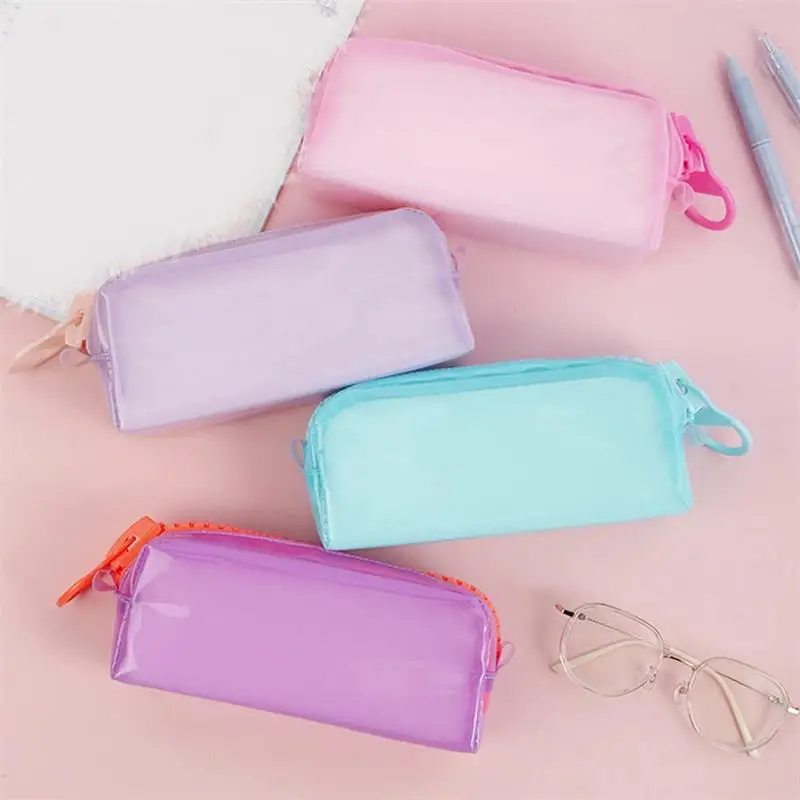 1Pcs Transparent Plastic Box School Lovely Pencil Case Pouch Painting Brush Pens Storage Stationery