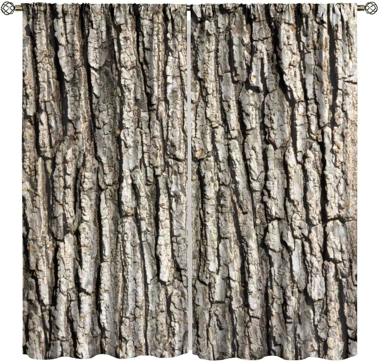 Farmhouse Forest Brown Tree Bark Decorative Curtains, Retro Rustic Country Old Trunk Wood Style Window Drapes, for Living Room