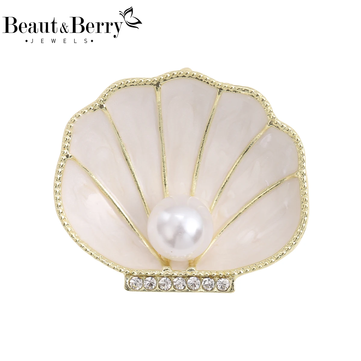 Beaut&Berry Trendy Enamel Pearl Shell Brooches for Women Unisex Marine Animal Pins Casual Party Jewelry Accessories Gifts
