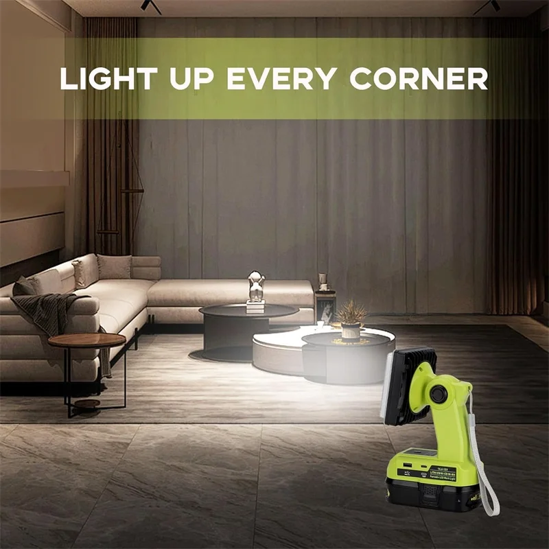 1500LM LED ضوء العمل ل Ryobi 18 فولت واحد + بطارية 25 واط كشاف ضوء مع منافذ USB و Type-C اللاسلكي مصباح ليد إضاءة الطوارئ