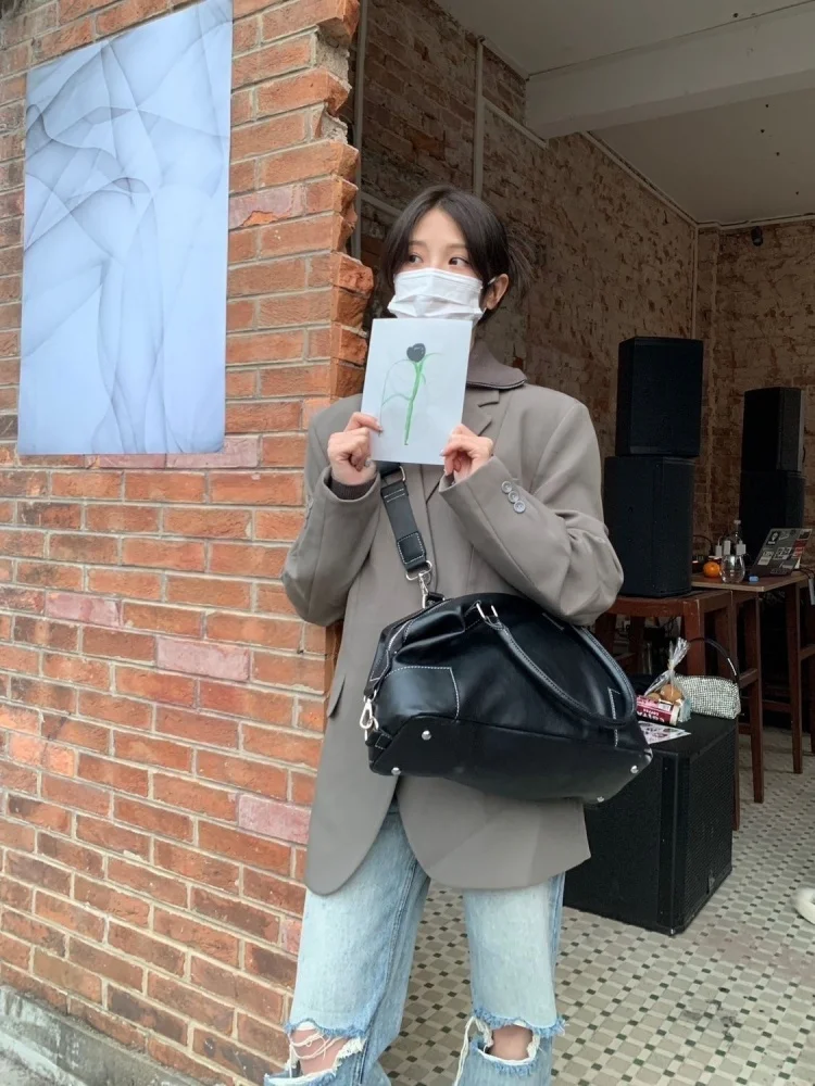 Vintage Pu Leather Handbags Casual All Match Brief Big Capacity Underarm Bag Korean Trendy Shoulder Bags Women