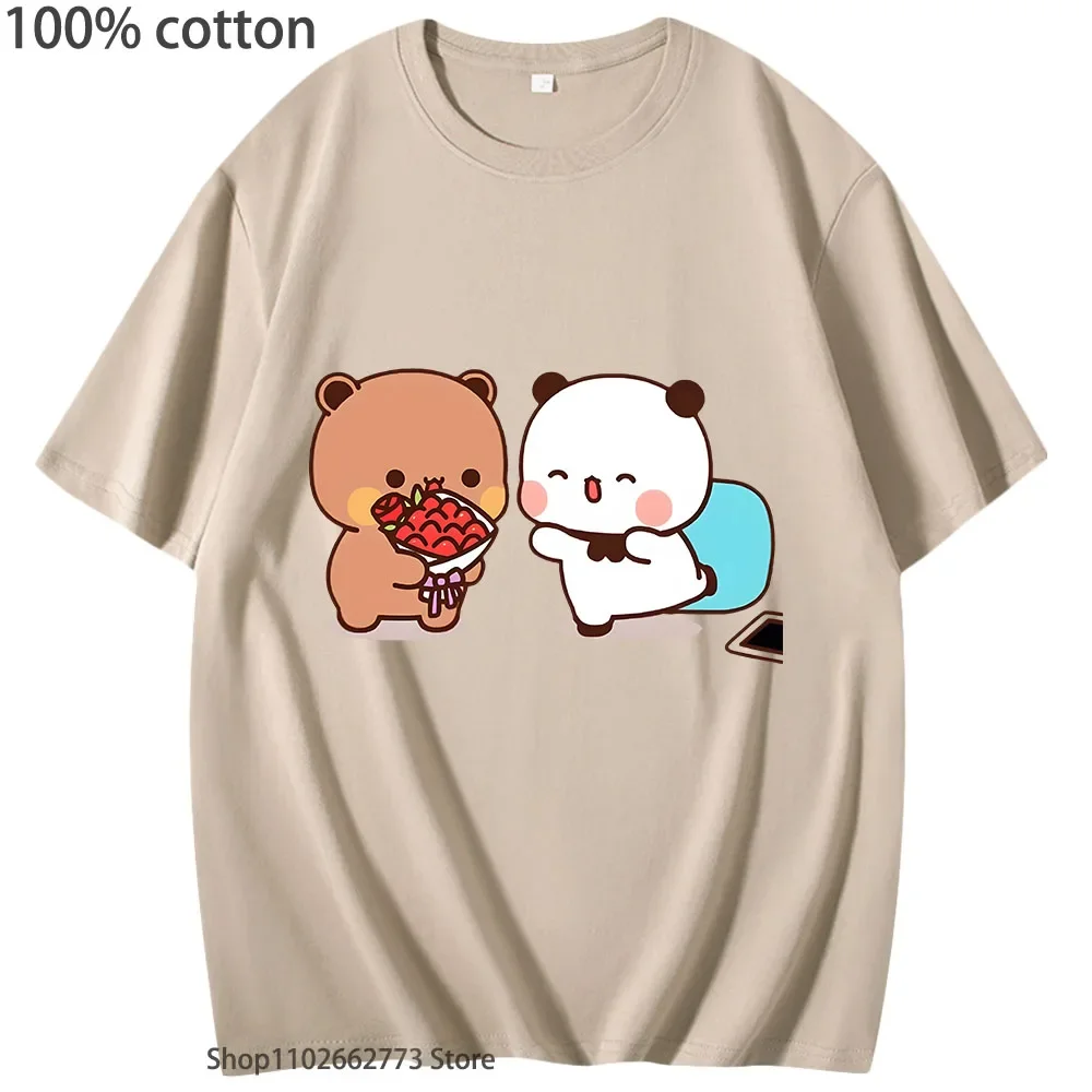 Urocze koszulki Dudu \"Is Welcome Home Bubu\" Graficzna koszulka damska męska Casual Kawaii Panda Niedźwiedź Nadruk T-shirty Letnie 100% Bawełna