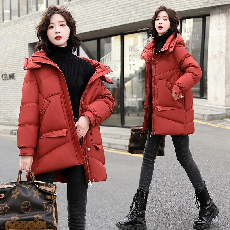 

90% 2023 Winter Women White Duck Down Jacket Casual Fashion Puffer Coat Warm Middle Long Loose Parkas Snow Outwear Female