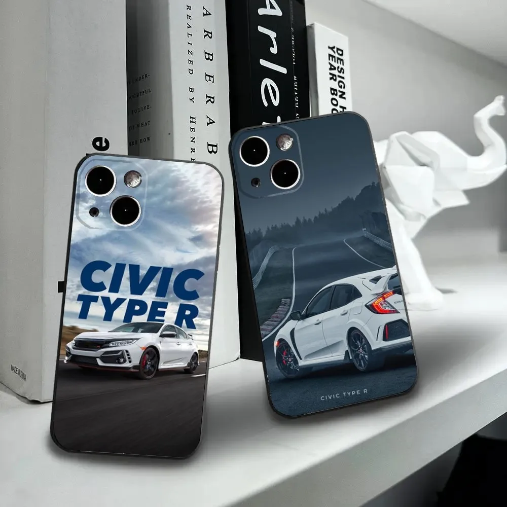 Sport Car T-Type R C-Civic Phone Case For iPhone16,15,14,13,12 Mini 11 Pro XR,X,XS,MAX 7,8 Plus Silicone Cover Soft Black