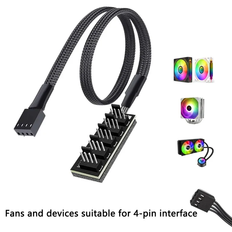 1 to 5 PWM Fan Hub PC CPU Cooling 4PIN Fan Power Cable Hub Adapter Sleeved Case Splitter for Computer Cooler Case Fans
