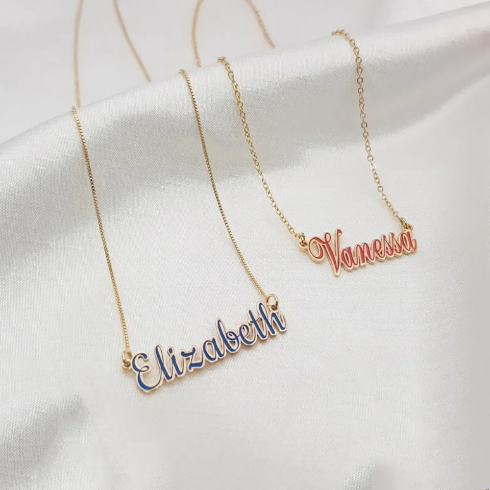 

Enamel Necklace Custom Name Necklaces Stainless Steel Pendant Dropoil Letter WIth Box O Chain Chocker Jewelry For Women Gift