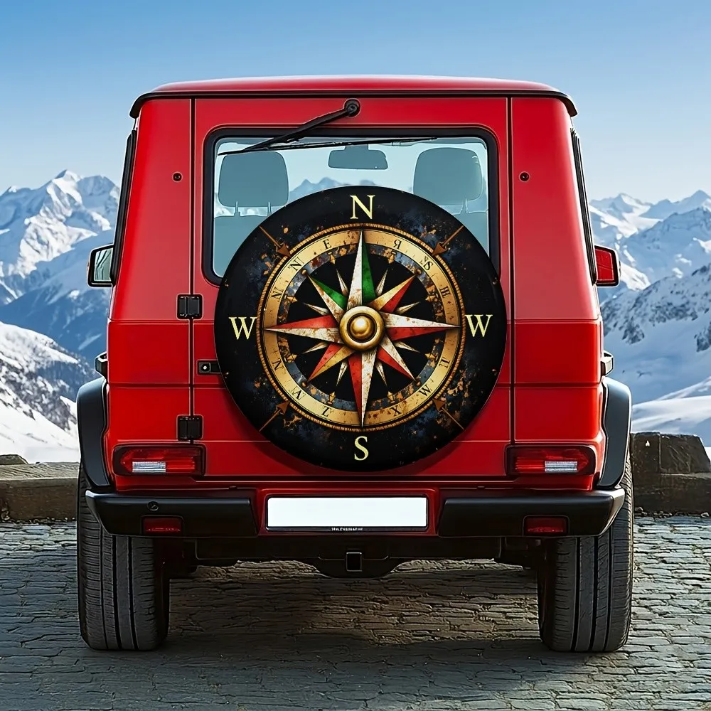 Vintage Compass Tire Cover Universal Fit For Off-Road SUV Adventure Durable Polyester Spare Wheel Protector