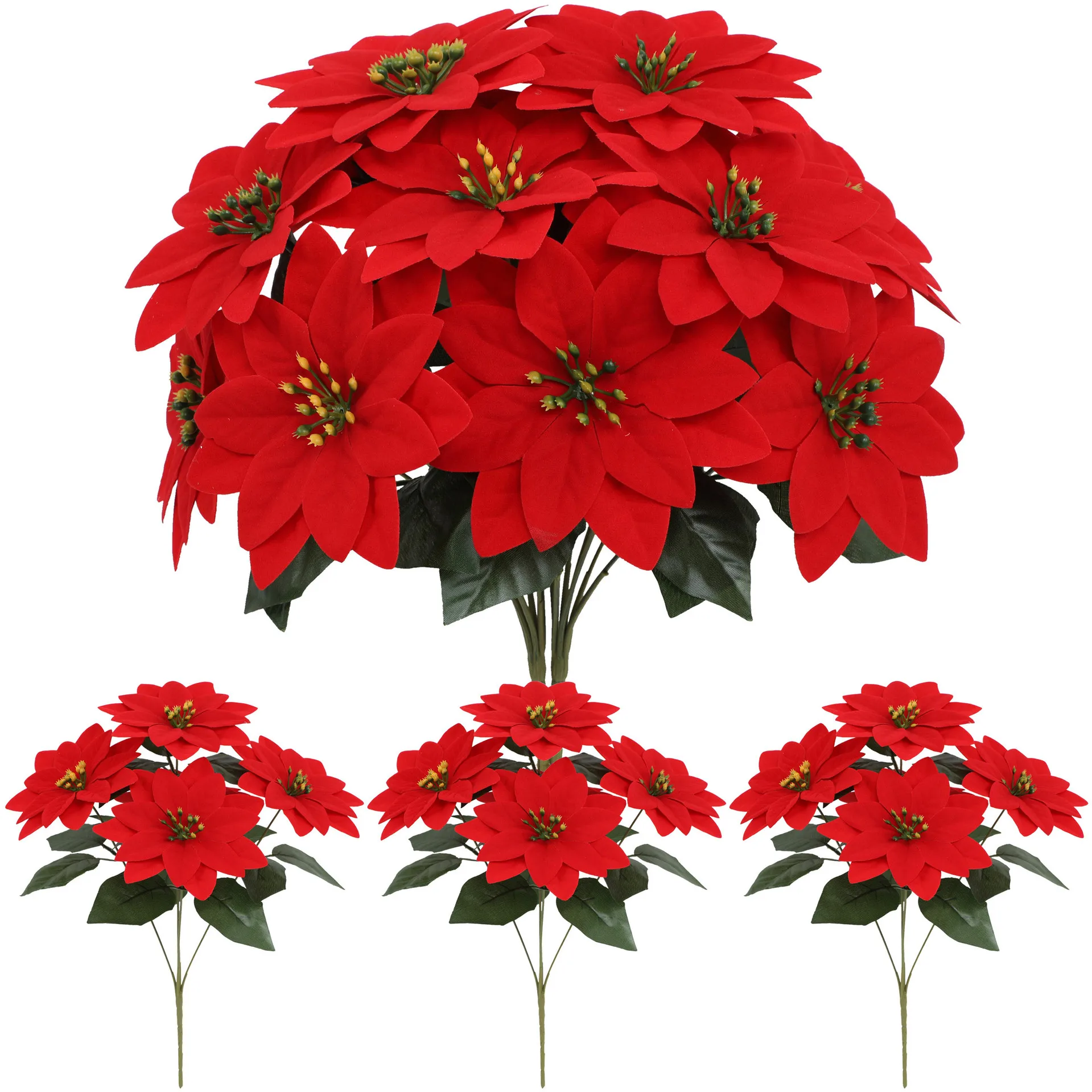 

32cm Christmas Decoration 7Forks Artificial Flowers Bouquet for Home Party Decor Vase Fake Flower New Year 2026 Navidad Ornament
