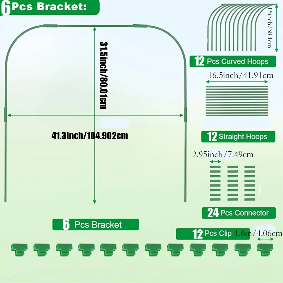 6 مجموعات من أطواق الدفيئة للأسرّة المرتفعة، أطواق الحديقة نفق حديقة خالي من الصدأ قابل للفصل لنسيج الحديقة، أطواق الحديقة تنمو Tu #3