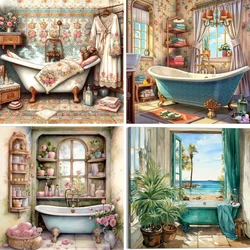 Pink Floral Bathtub Diamond Painting - Vintage Diamond Art Kits, Exquisite Full Gemstone Rhinestone Picture Art for Beginners