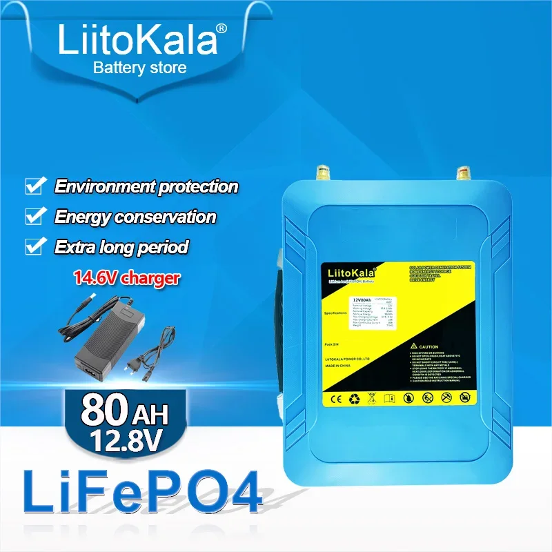 

LiitoKala 12V/12.8V 80Ah lifepo4 LED 5v USB for solar light RV Outdoor Camping Solar energy backup power golf cart +14.6V 5A