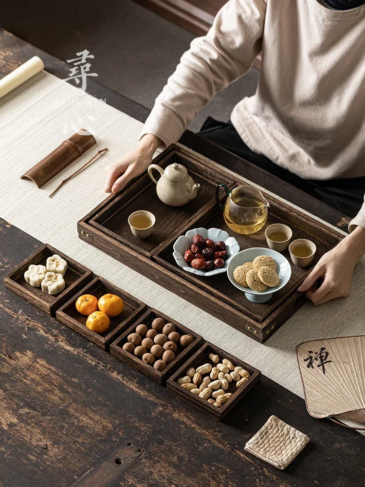 Chinese wooden storage tray, refreshment tray, fireplace tea, snack tray, afternoon tea, snacks, dried fruit and fruit tray