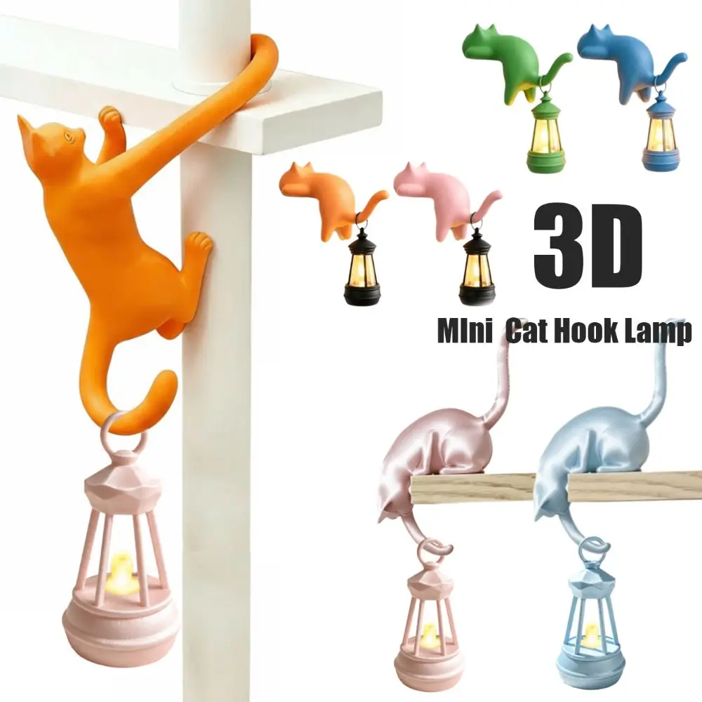 Home Desktop Decor Cat Hanging Cat Night Light 3D Cute Cat Hook Lamp Ornaments Lantern Mini Lantern Cat Decor Door Decoration