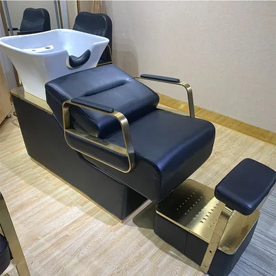 Modern And Simple High-end Shampoo Bed, Suitable For Barbershops, Equipped With Semi-horizontal Flush Bed Ceramic Basin