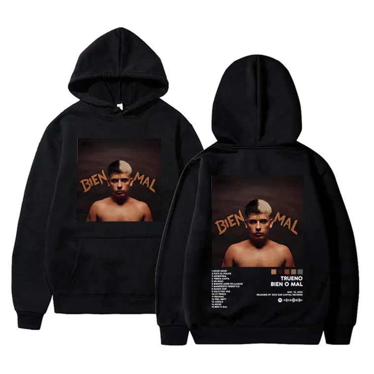 Best Famous Rapper Trueno BIEN O MAL Album Print Hoodie Men Women Vintage Hip Hop Pullover Male Oversized Fleece Cotton Hoodies