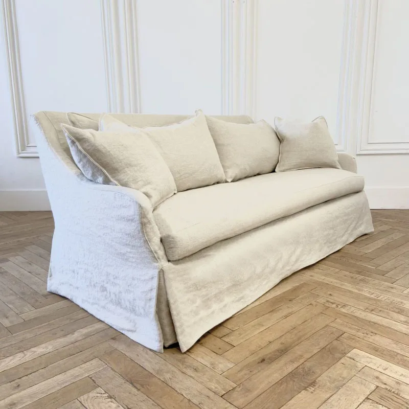 French American country washed linen double triple sofa