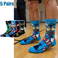5 Pairs New Long Socks Men Anime Cartoon Hero Socks Happy Funny Socks Creative and Novel Socks Hip Hop Women Socks Size 36-44