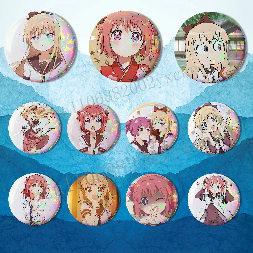 Broches redondos exquisitos de Akari, Akaza, Kyoko, Toshino, Yuru y Yuri, pines creativos para ropa, sombrero, mochila, accesorios de regalo