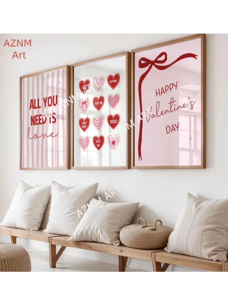 Ensemble d'art de la Saint-Valentin, ensemble de tableaux pour la Saint-Valentin, ensemble de 3 œuvres d'art de la Saint-Valentin, décoration Galentine, affiche de la Saint-Valentin moderne et
