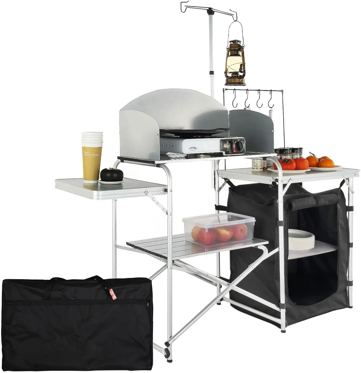 

Portable Folding Outdoor Cooking Table with Storage Bag, Aluminum Cook Station & Windscreen for Picnics, BBQ, RV Travel