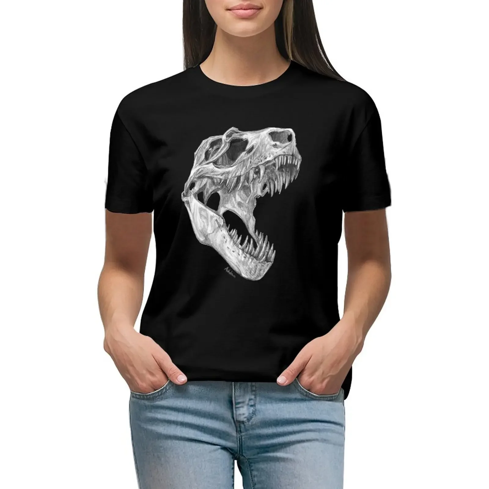 

T-rex skull T-Shirt blanks sports fans tees blacks t-shirts for Women graphic tees