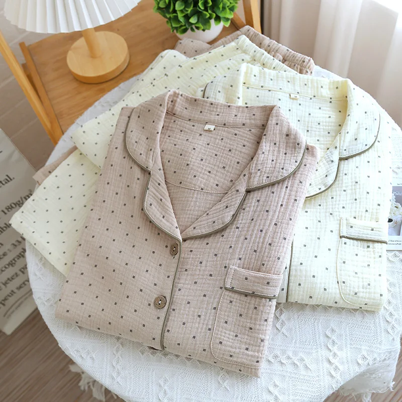 2024 Autumn 2PCS Pajamas Long Sleeved Cotton Sleepwear Female Intimate Lingerie Casual Checkered Nightwear Loose Loungewear