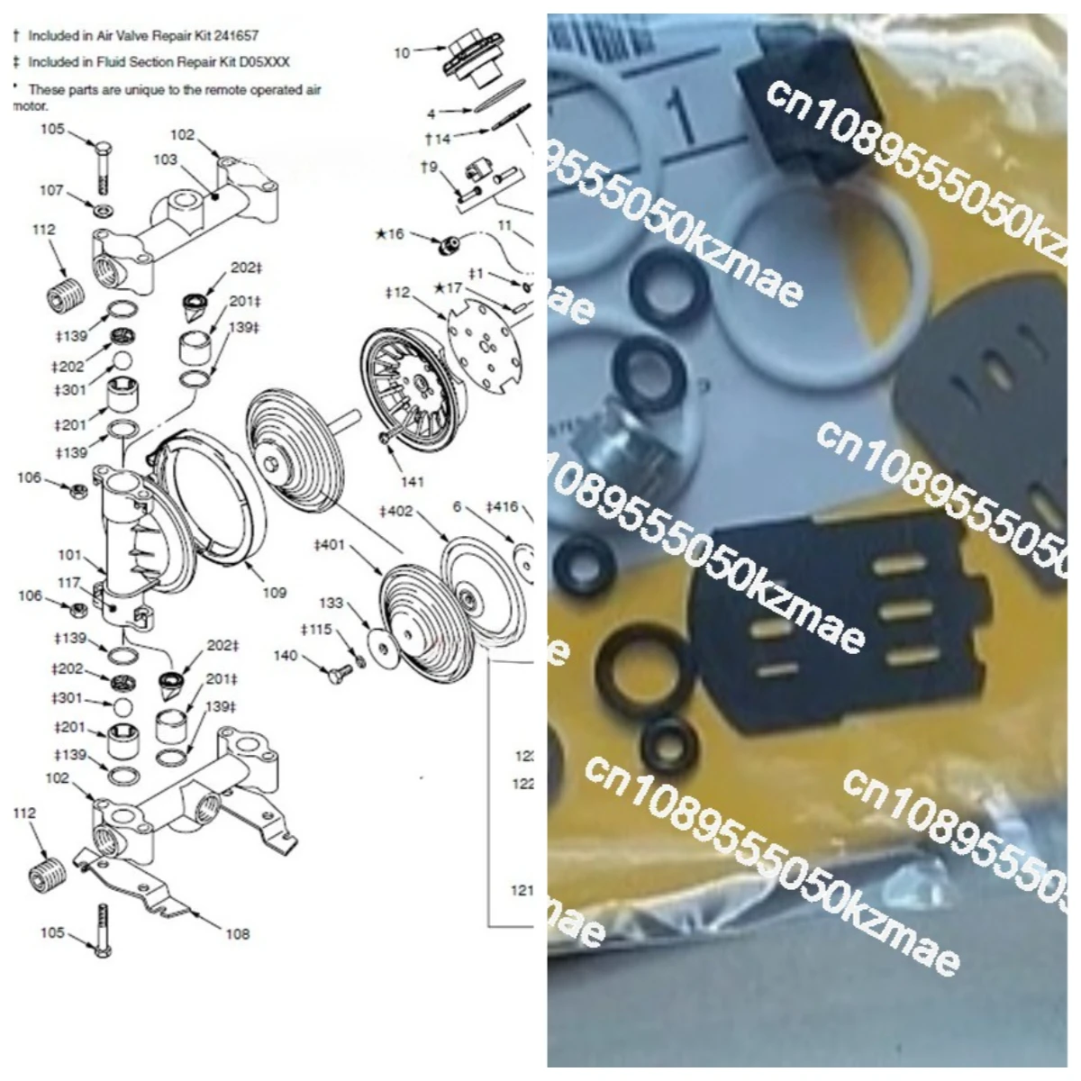 For Piston D53211 Pneumatic Diaphragm Pump 515 Sliding Rod D52911 Chengji Matching 245167 Complete Repair Kit Graco 716