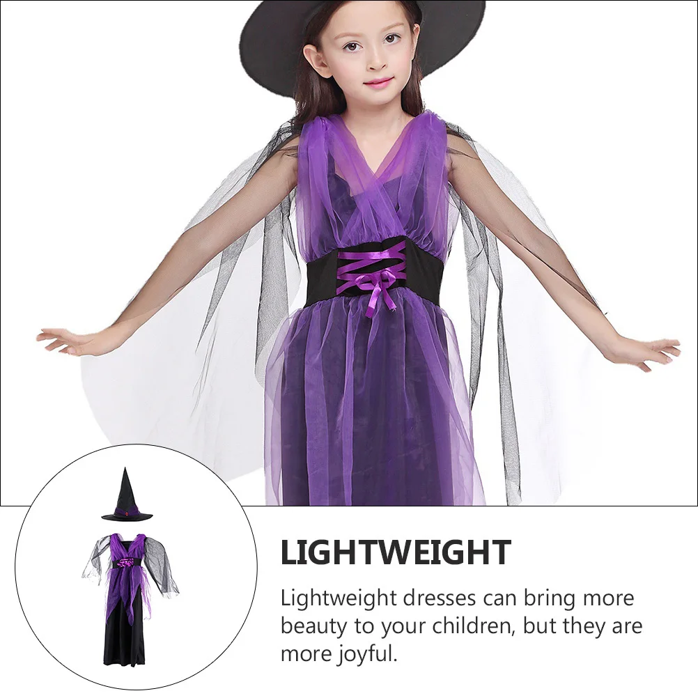 1Set Kids Halloween Witch Role Play Costume Lightweight Durable Dress Girls Cosplay Clothes Children Witch Suit Hat