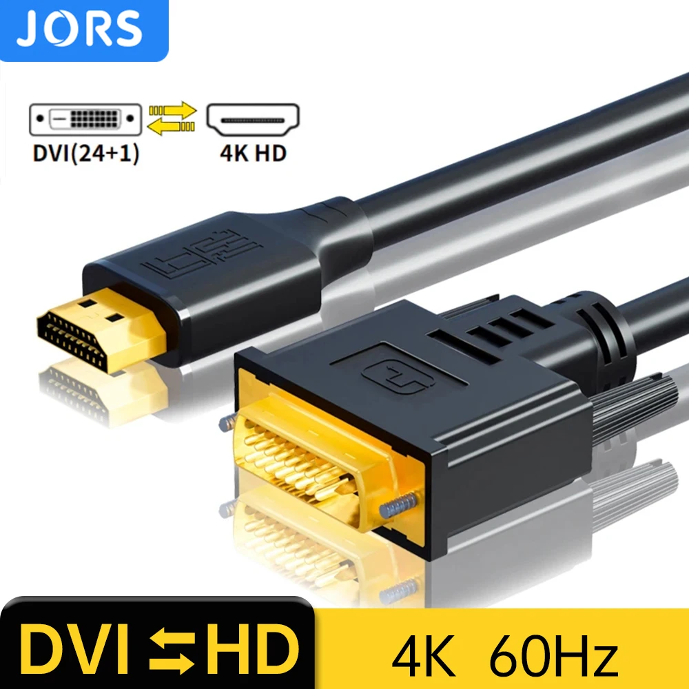 

JORS DVI To HDMI-Compatible Cable 4K 60HZ HD To DVI D 24+1 Video For Tv Box Switch Xbox PS3 PS4 PS5 Monitor Laptop Projecto