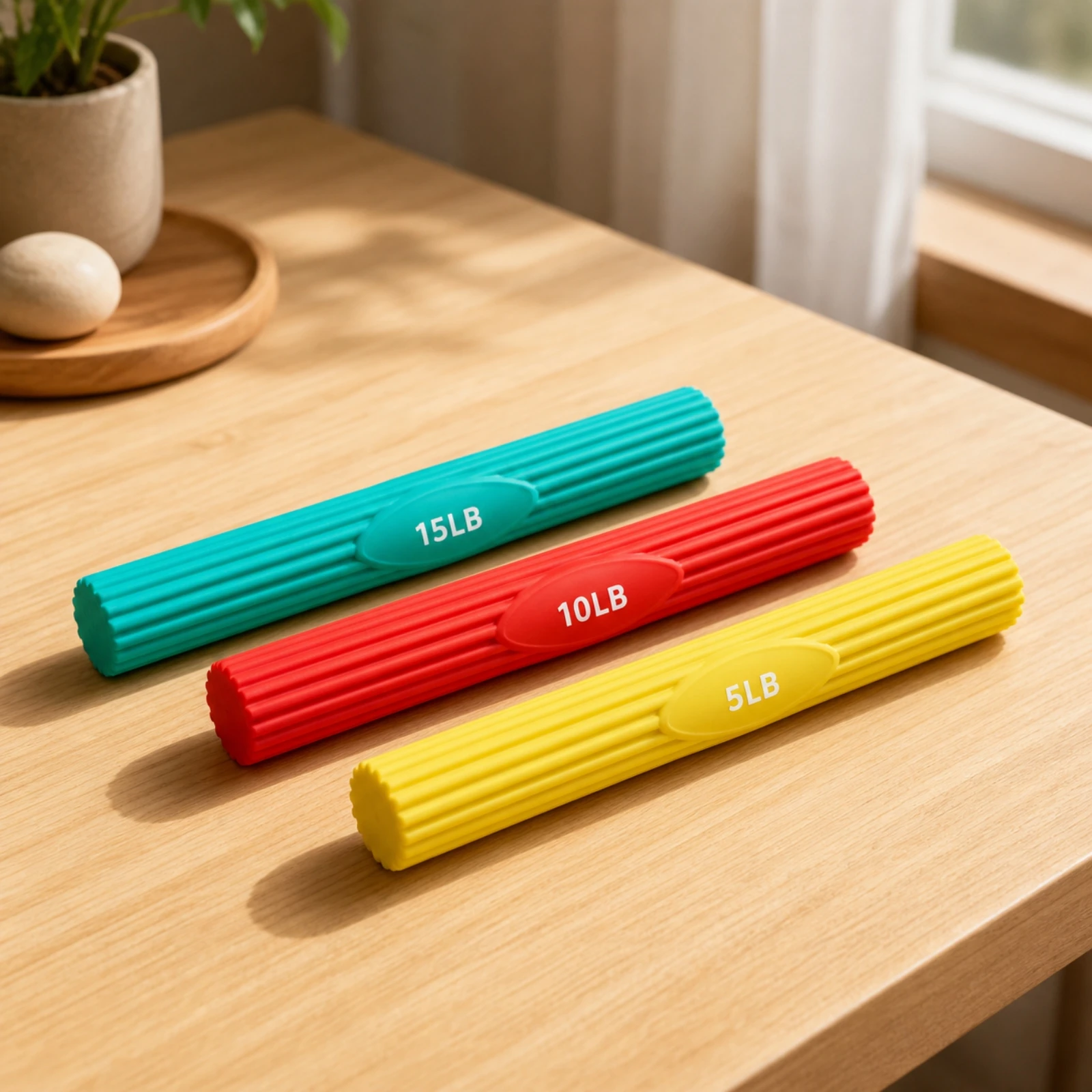 3 Pieces Silicone Resistance Training Bar Ergonomic Fitness Equipment for Home Gym, Desk Breaks