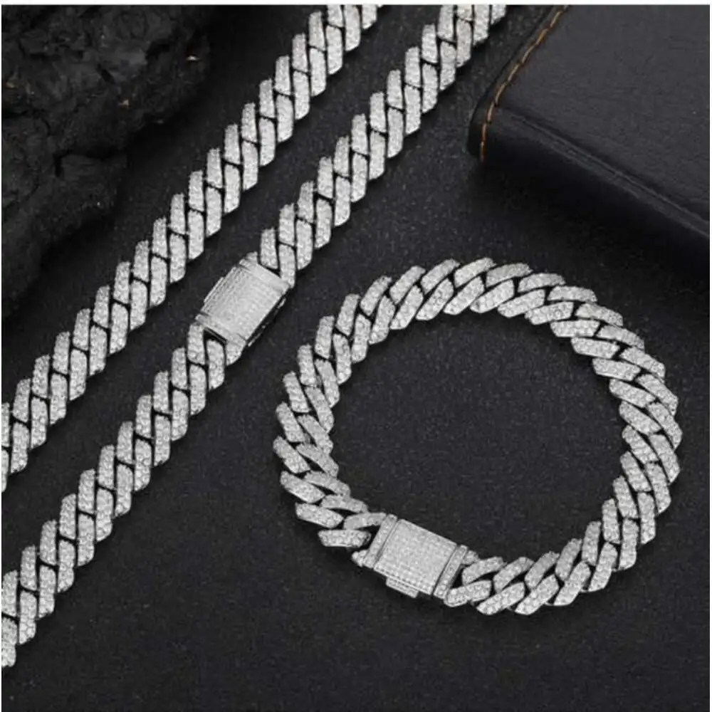 9mm 15mm 19mm Oem 925 Silver Iced Out Cuban Bracelet Wholesale Polish Symmetry 10/14k Gold Vvs Moissanite Mens Miami Cuban Chain