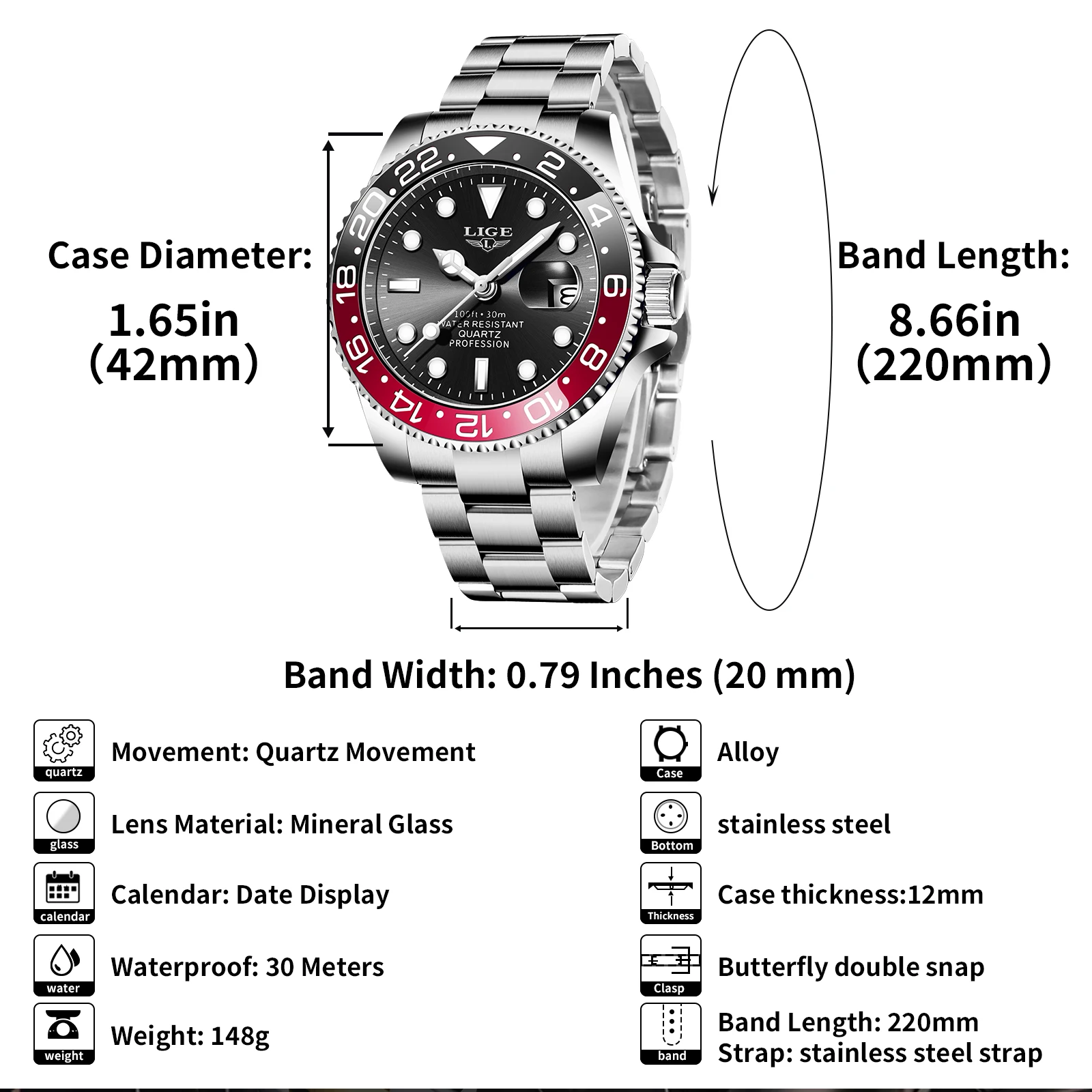 LIGE quartz wristwatch brand new men's watch luminous stainless steel business luxury clock waterproof gift mens watch reloj+BOX