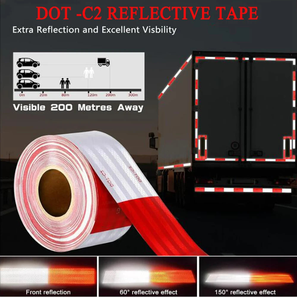DOT-C2 Red White Reflective Tape Outdoor Waterproof Conspicuity Strong Adhesive Reflector Tape Warning Safety Tape For Vehicles