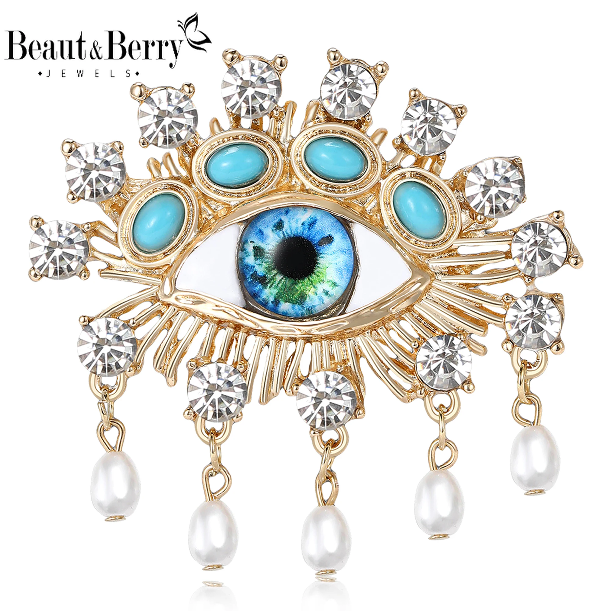 

Beaut&Berry Luxury Rhinestone Devil Eyes Brooches for Women Character Pins Casual Party Accessories New Gifts Friends Decoration