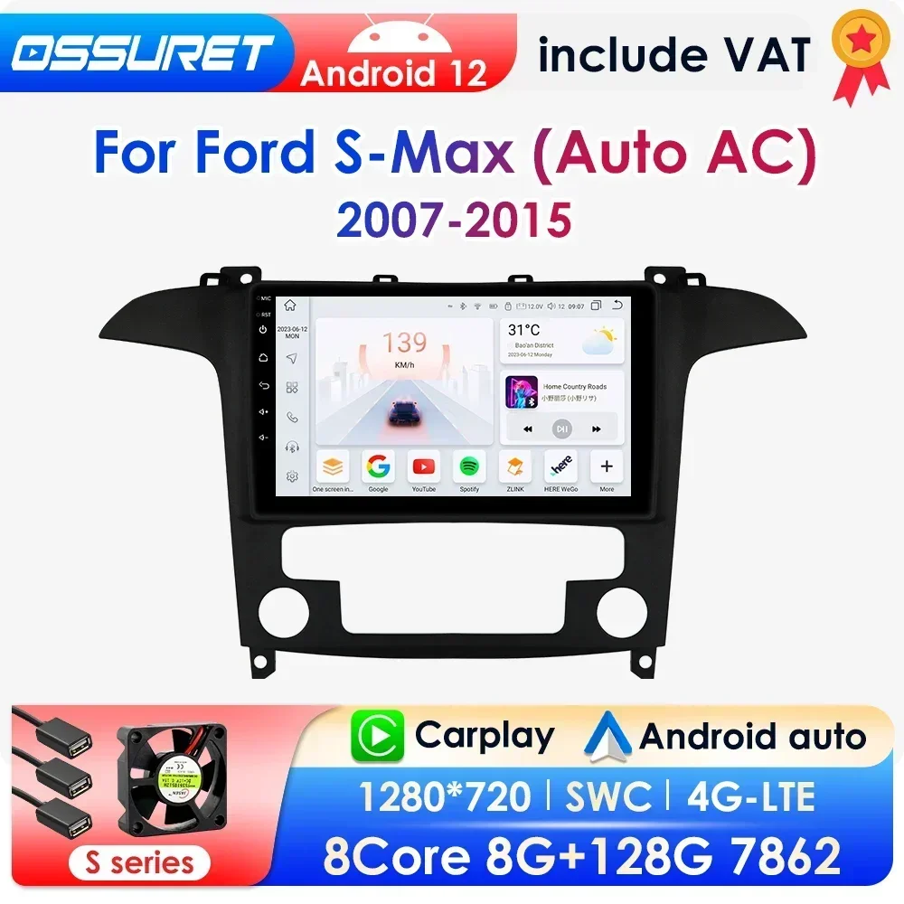 2Din Android 12 Car Radio for Ford S Max S-MAX 2007 - 2015 Radio Navigation Multimedia Stereo Player Carplay Autoradio Unit 7862